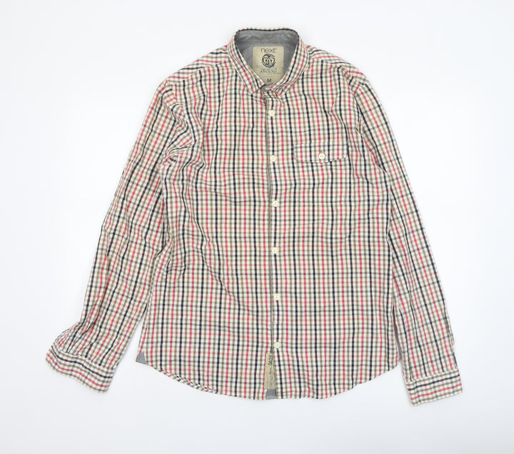 Next Men's Multicoloured Check Cotton Button-Up Shirt M