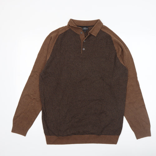 Next Men’s Brown Cotton Henley Jumper Medium Classic Knit