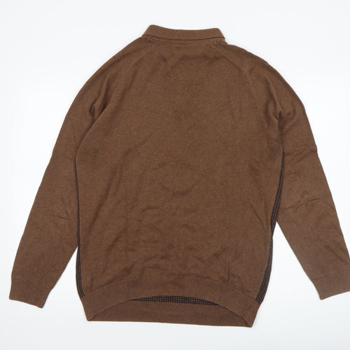 Next Men’s Brown Cotton Henley Jumper Medium Classic Knit