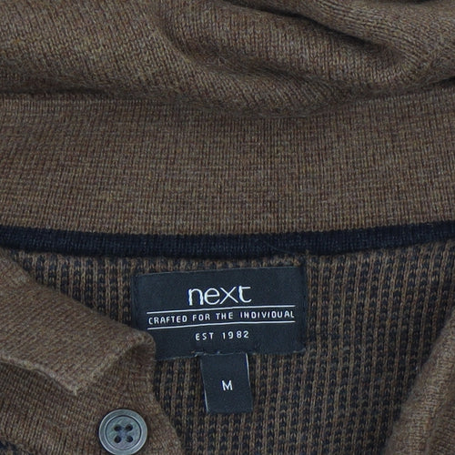 Next Men’s Brown Cotton Henley Jumper Medium Classic Knit