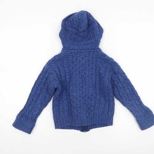 Aran Crafts Boys Blue 4-5 Years Cable-Knit Hooded Full Zip Cardigan 100% Merino Wool
