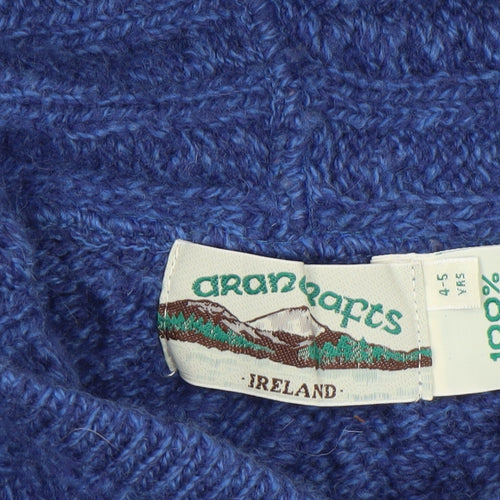 Aran Crafts Boys Blue 4-5 Years Cable-Knit Hooded Full Zip Cardigan 100% Merino Wool