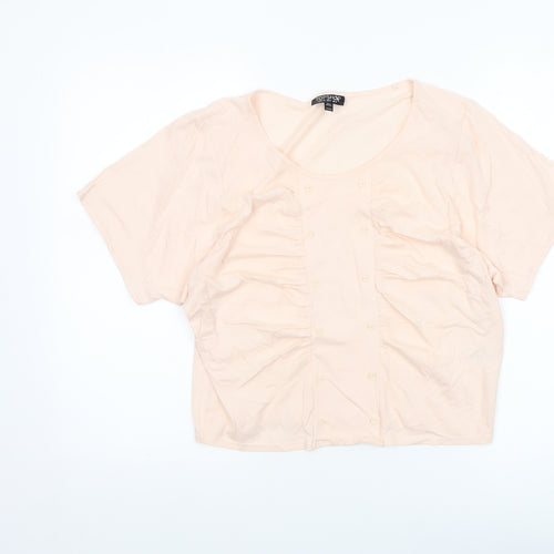 Topshop Women’s Beige Cropped Cotton Blouse UK 12 Short Sleeve