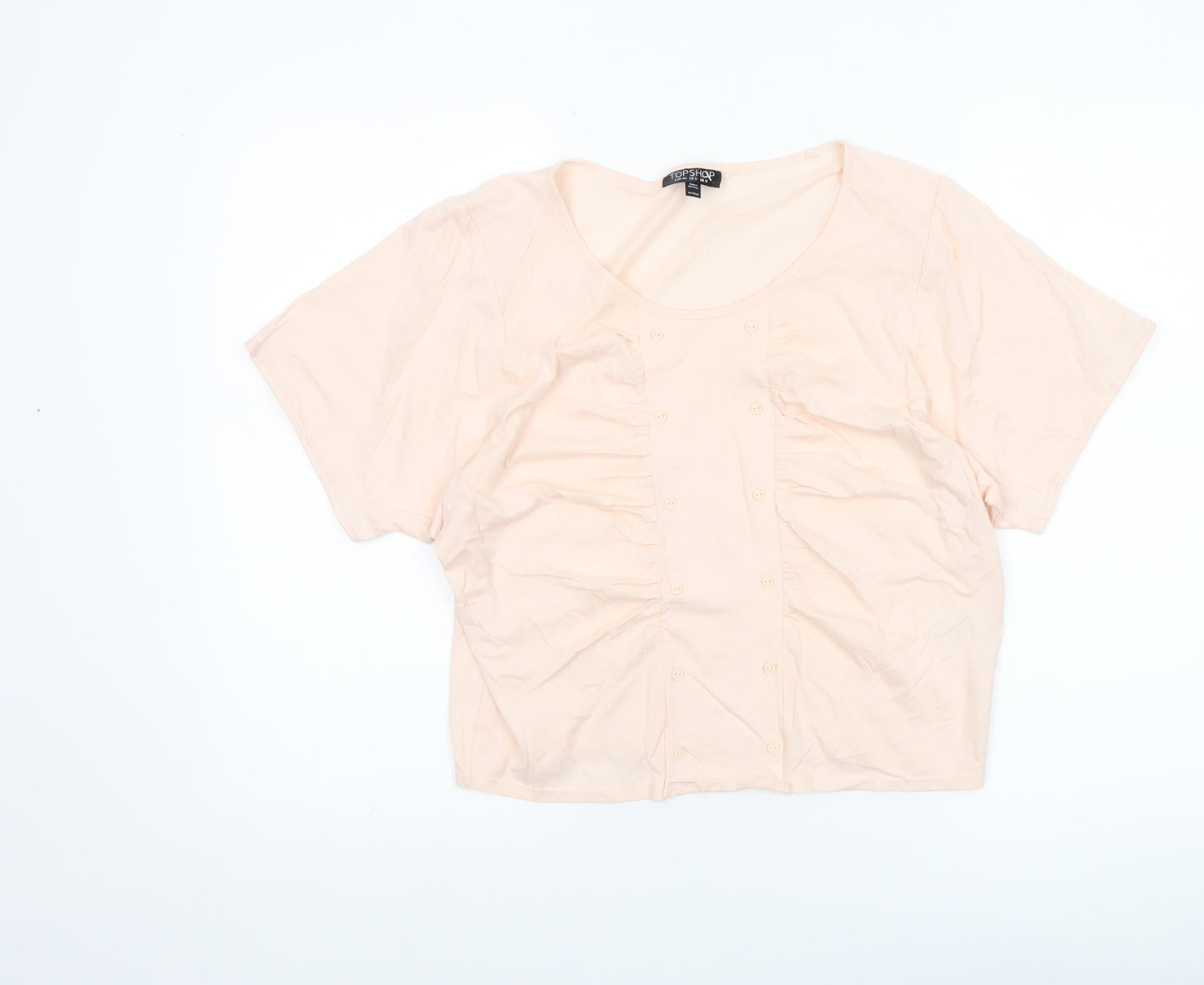 Topshop Women’s Beige Cropped Cotton Blouse UK 12 Short Sleeve