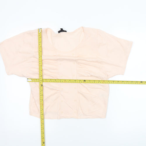 Topshop Women’s Beige Cropped Cotton Blouse UK 12 Short Sleeve