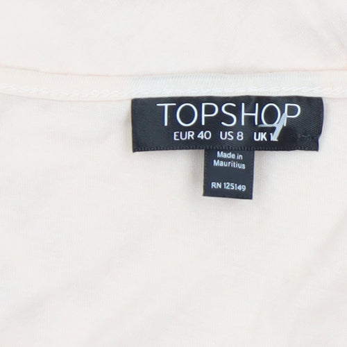 Topshop Women’s Beige Cropped Cotton Blouse UK 12 Short Sleeve