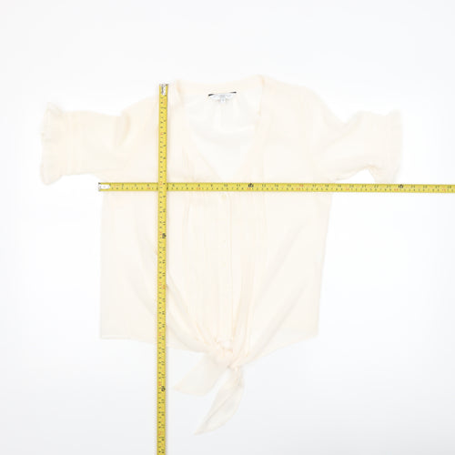 New Look Women Ivory Tie Front Blouse Size 10 Short Sleeve V-Neck
