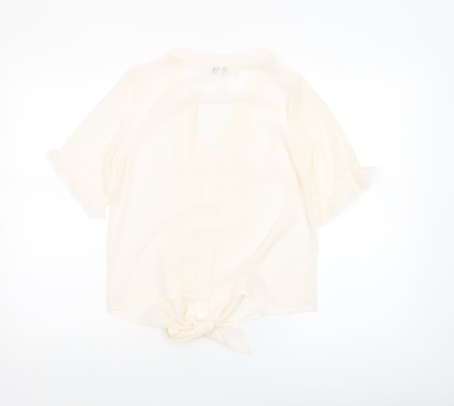 New Look Women Ivory Tie Front Blouse Size 10 Short Sleeve V-Neck