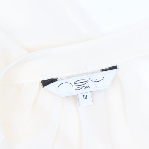 New Look Women Ivory Tie Front Blouse Size 10 Short Sleeve V-Neck