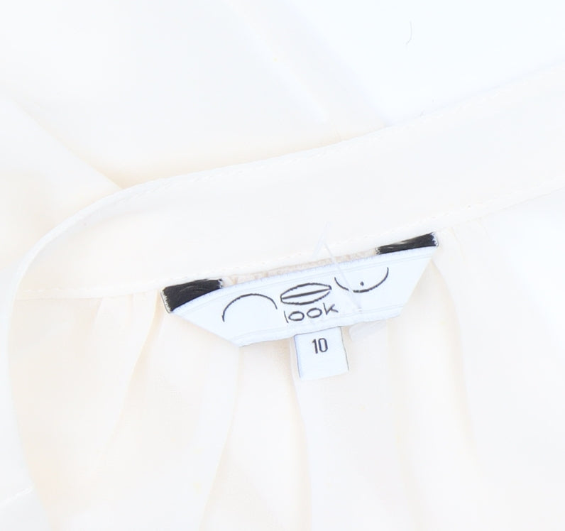 New Look Women Ivory Tie Front Blouse Size 10 Short Sleeve V-Neck