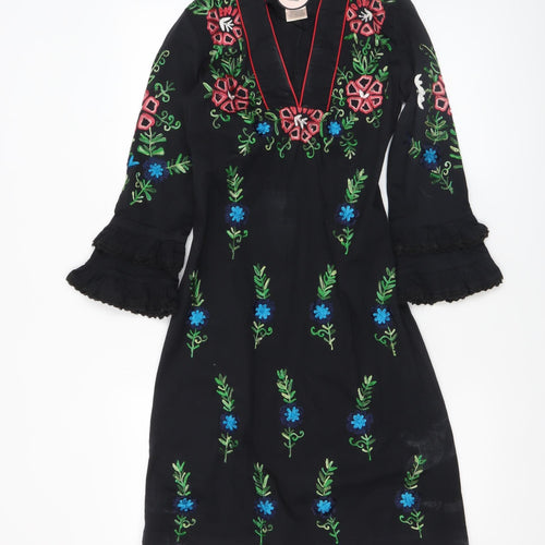 Almatrichi Women’s Black Floral Embroidered Shift Dress Size 8