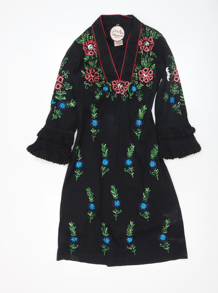 Almatrichi Women’s Black Floral Embroidered Shift Dress Size 8