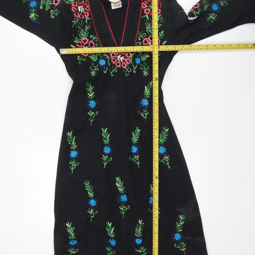 Almatrichi Women’s Black Floral Embroidered Shift Dress Size 8