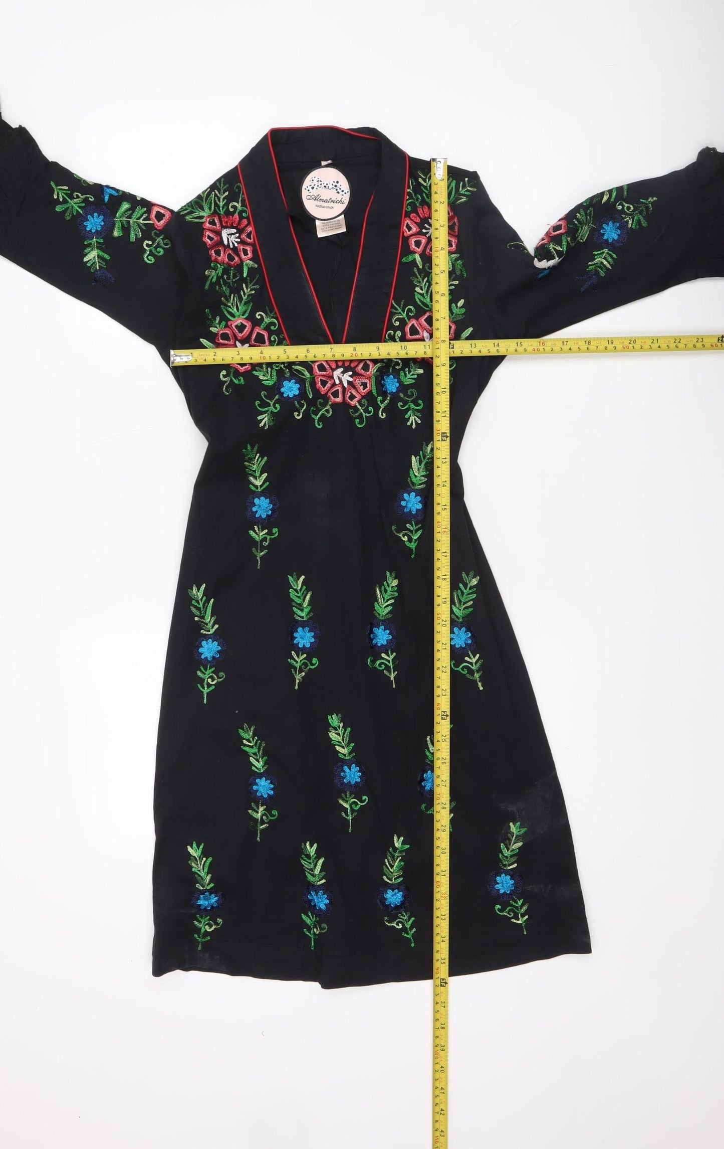 Almatrichi Women’s Black Floral Embroidered Shift Dress Size 8