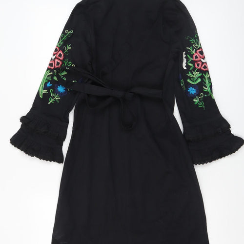 Almatrichi Women’s Black Floral Embroidered Shift Dress Size 8
