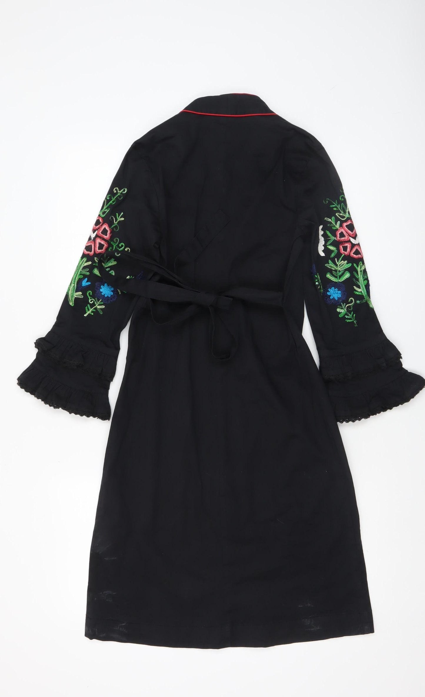 Almatrichi Women’s Black Floral Embroidered Shift Dress Size 8
