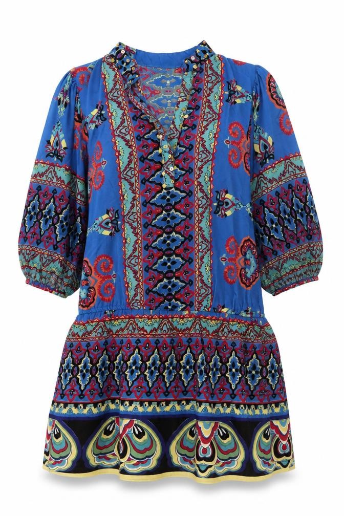 Front view of Apricot Women's Blue Bohemian Tunic Blouse S Viscose