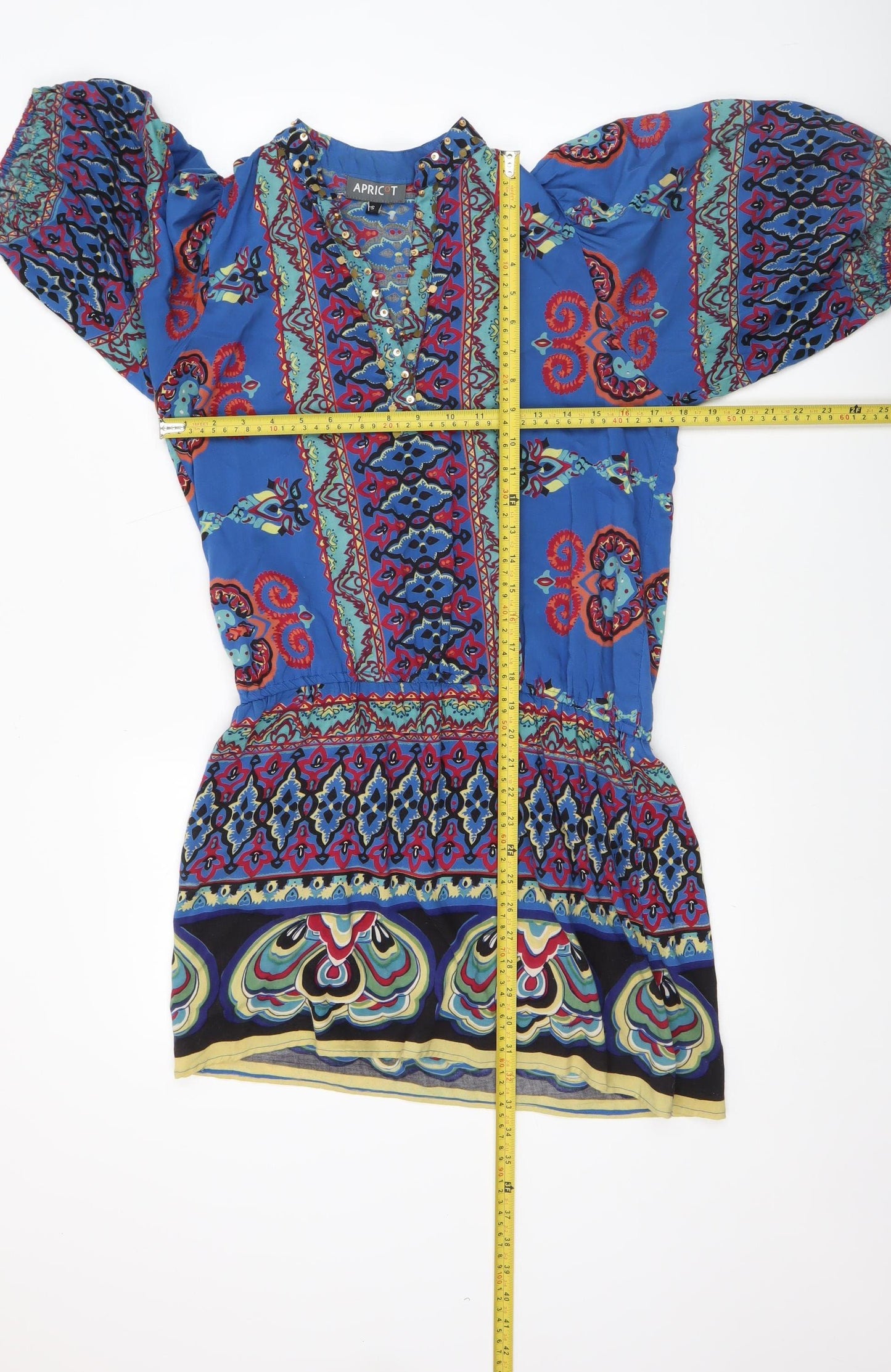 Apricot Women's Blue Bohemian Tunic Blouse S Viscose