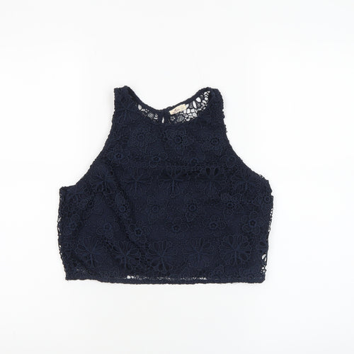 Hollister Women's Navy Blue Lace Cropped Tank Top S