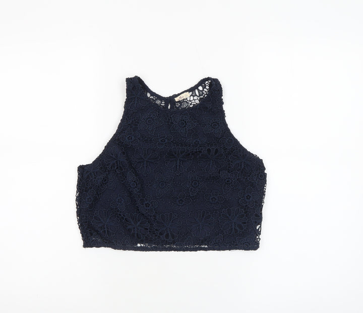 Hollister Women's Navy Blue Lace Cropped Tank Top S