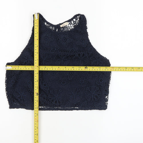 Hollister Women's Navy Blue Lace Cropped Tank Top S