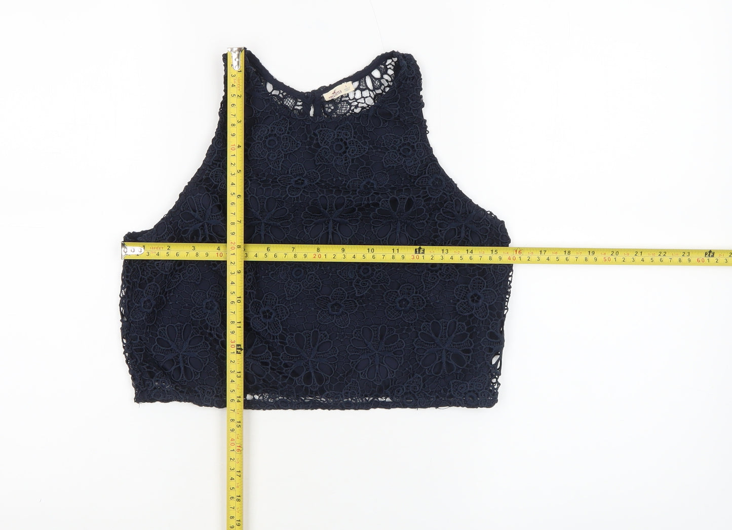 Hollister Women's Navy Blue Lace Cropped Tank Top S