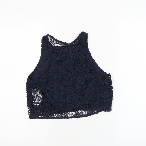 Hollister Women's Navy Blue Lace Cropped Tank Top S