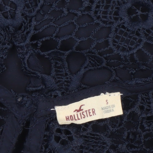 Hollister Women's Navy Blue Lace Cropped Tank Top S