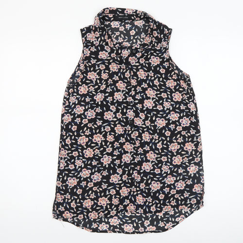 New Look Women's Black Floral Sleeveless Collared Blouse Size 8