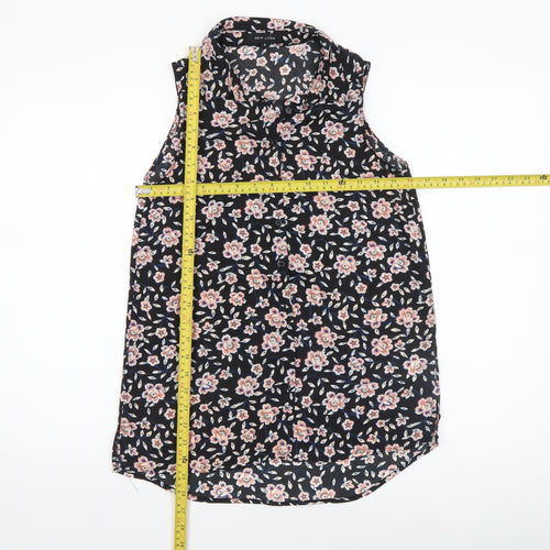 New Look Women's Black Floral Sleeveless Collared Blouse Size 8