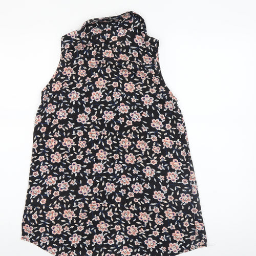 New Look Women's Black Floral Sleeveless Collared Blouse Size 8