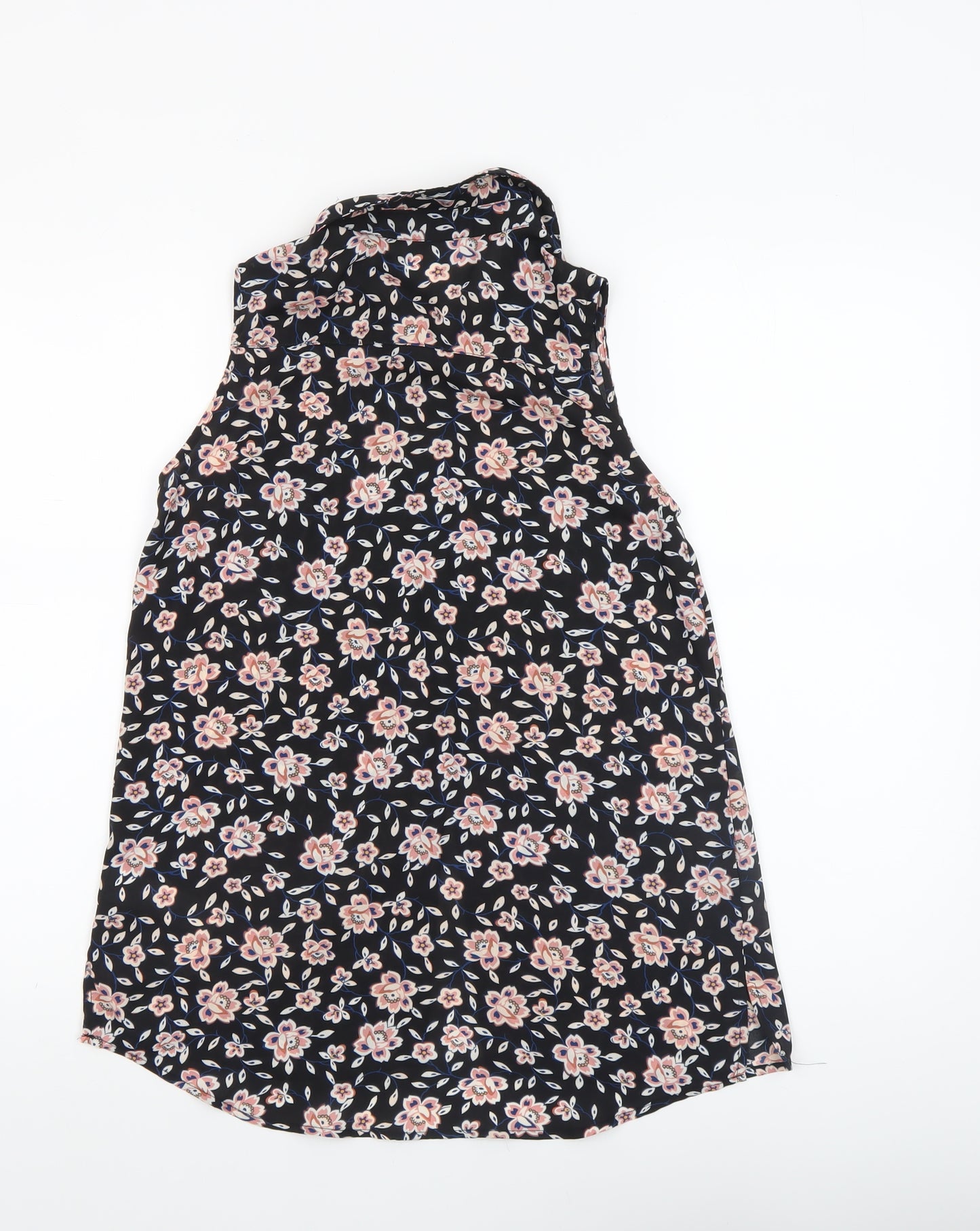 New Look Women's Black Floral Sleeveless Collared Blouse Size 8
