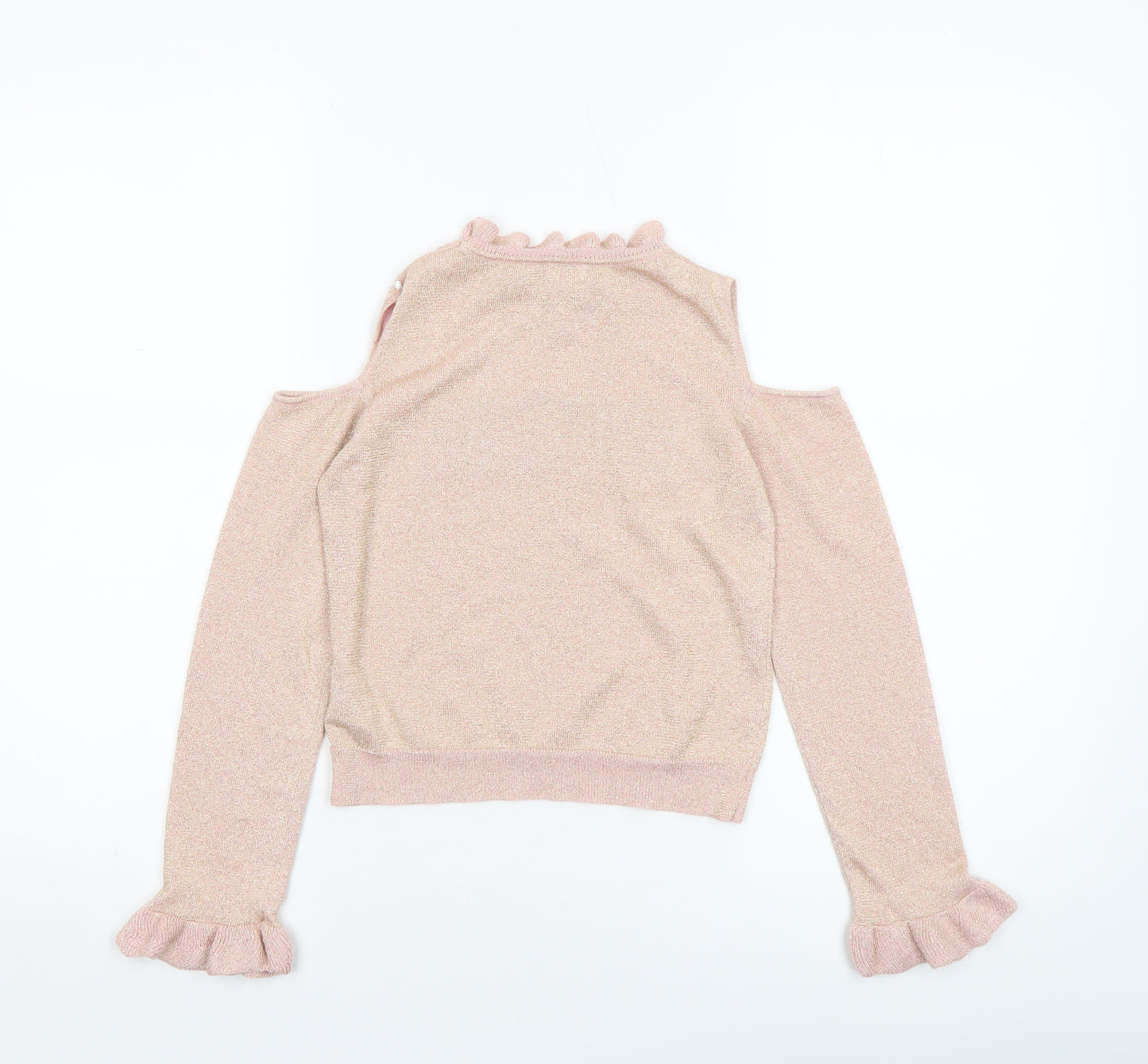 River Island Girls Pink 'Couture' Cold Shoulder Ruffle Knit Top 7-8 Years