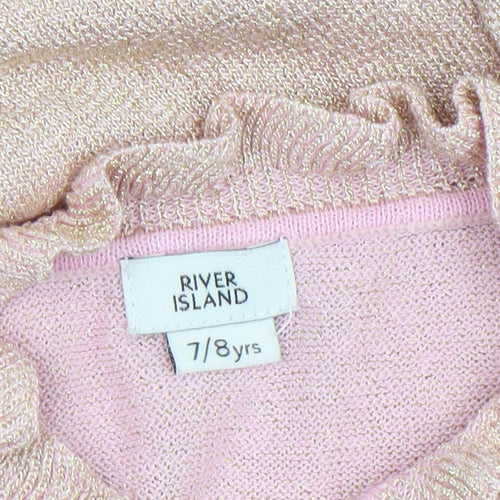 River Island Girls Pink 'Couture' Cold Shoulder Ruffle Knit Top 7-8 Years