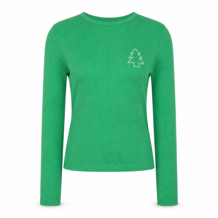 Missguided Women's Green Ribbed Christmas Long Sleeve Slim Fit Top S