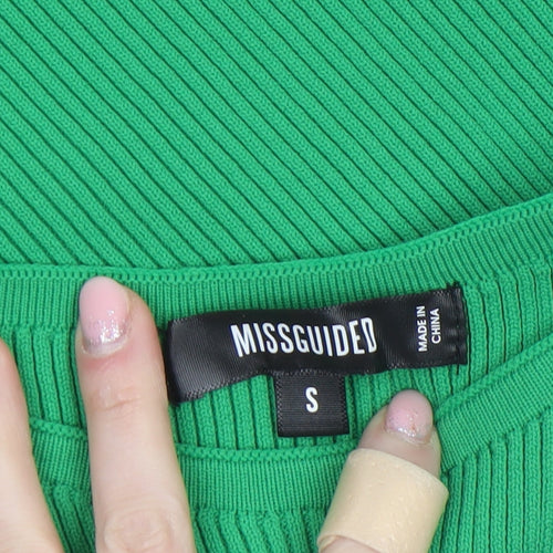 Missguided Women's Green Ribbed Christmas Long Sleeve Slim Fit Top S