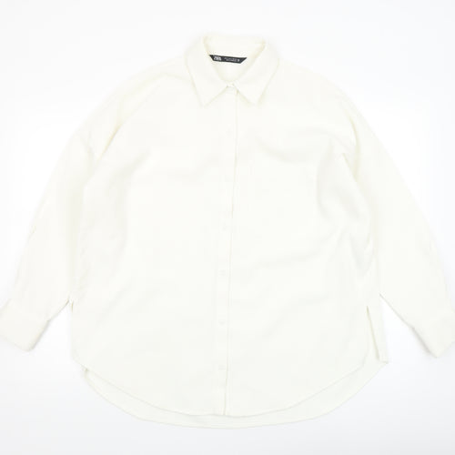 Zara Women Ivory Button-Up Long Sleeve Basic Shirt Size 8