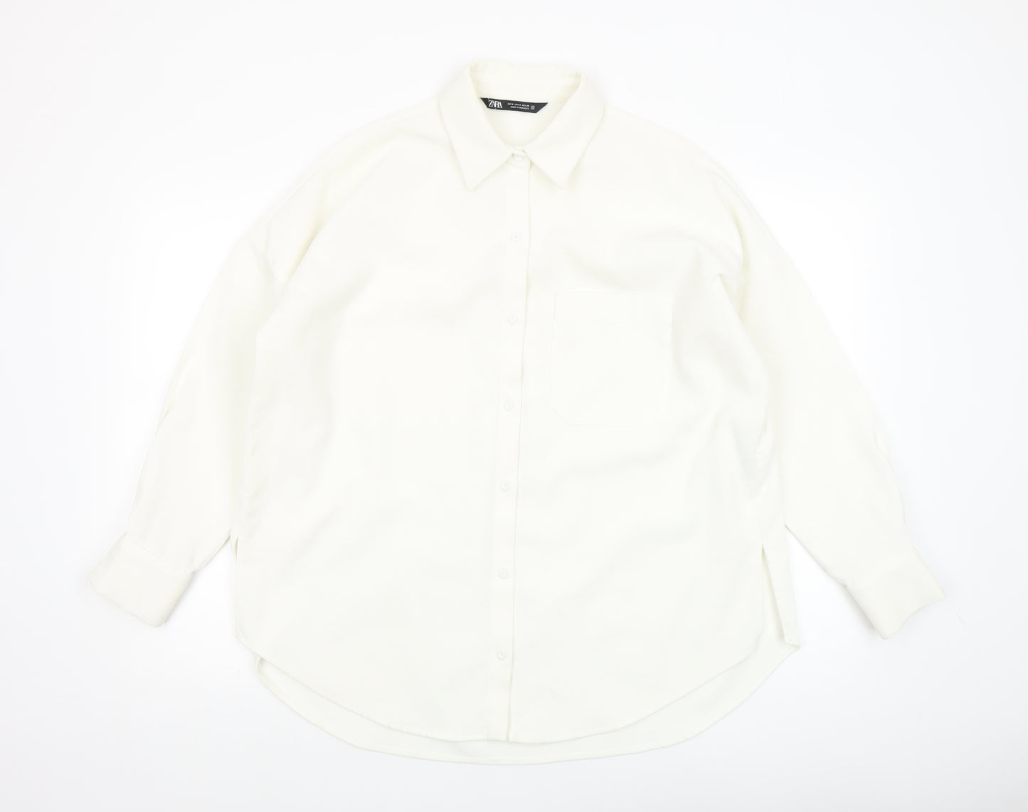 Zara Women Ivory Button-Up Long Sleeve Basic Shirt Size 8