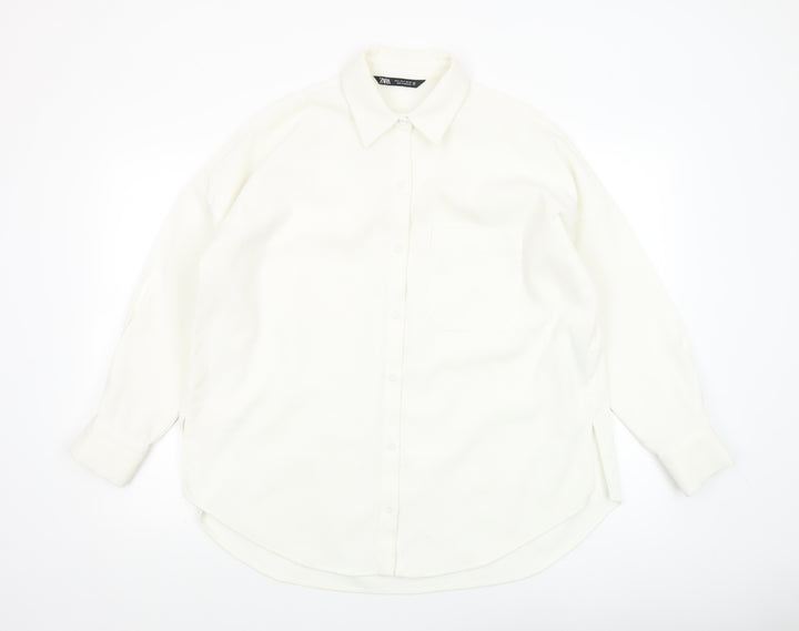 Zara Women Ivory Button-Up Long Sleeve Basic Shirt Size 8