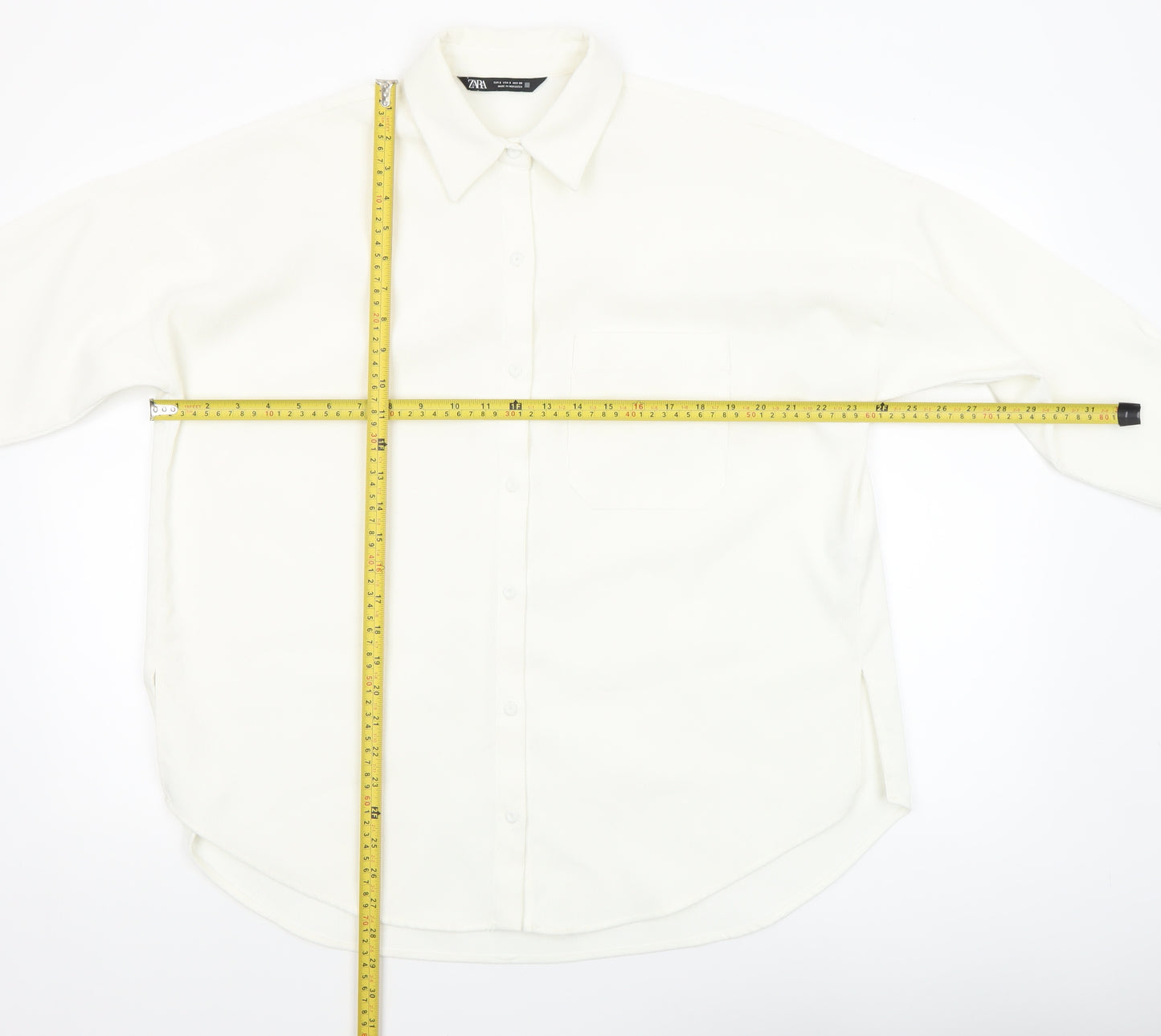 Zara Women Ivory Button-Up Long Sleeve Basic Shirt Size 8