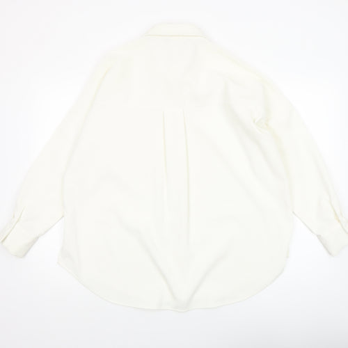 Zara Women Ivory Button-Up Long Sleeve Basic Shirt Size 8