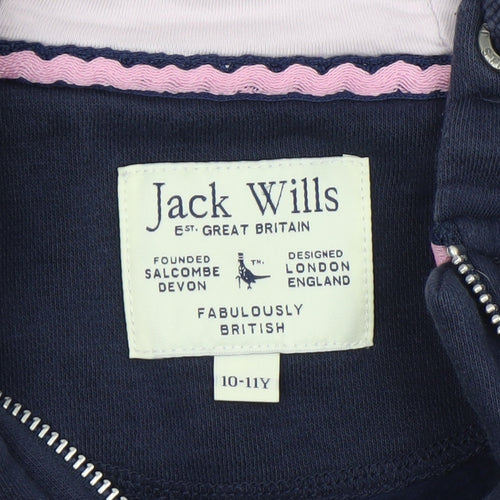 Jack Wills Girls Blue Full Zip Hoodie 10-11 Years Logo Hooded Sweatshirt