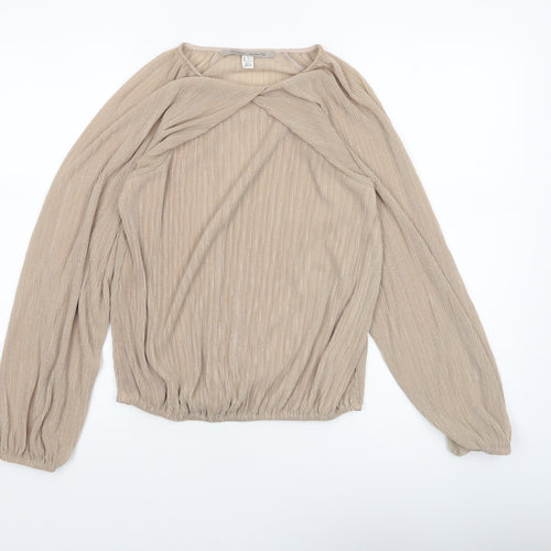 River Island Women Beige Glitter Wrap Blouse UK 10 Long Sleeve