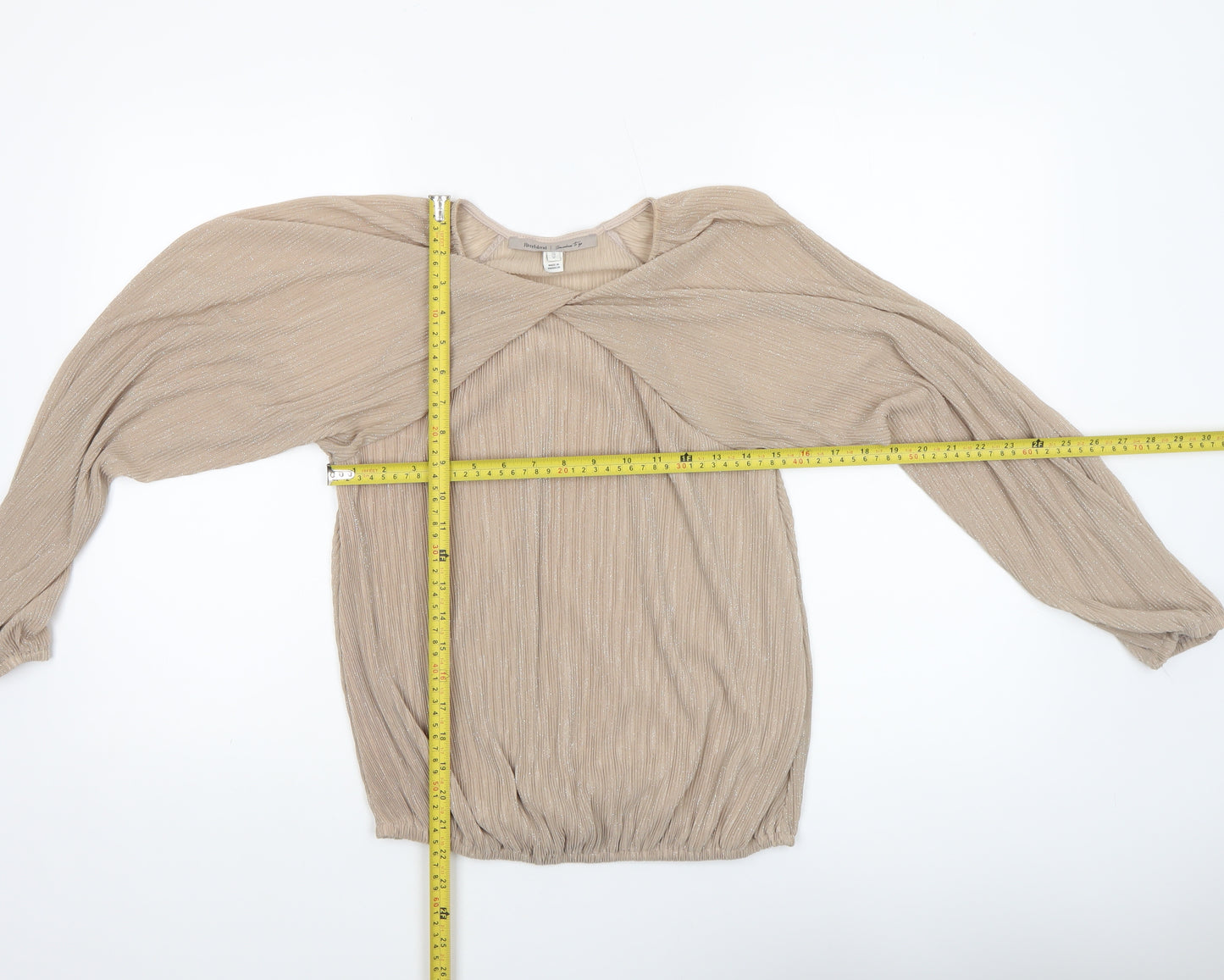 River Island Women Beige Glitter Wrap Blouse UK 10 Long Sleeve