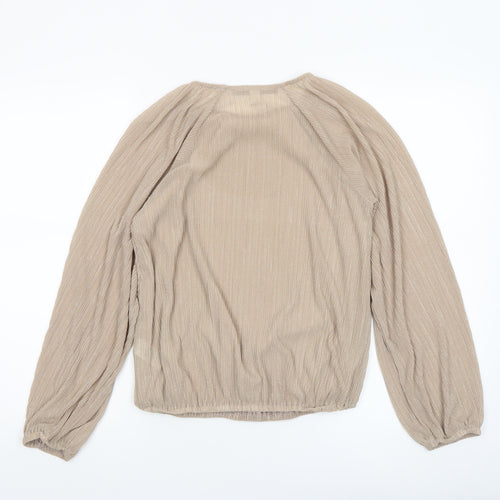 River Island Women Beige Glitter Wrap Blouse UK 10 Long Sleeve