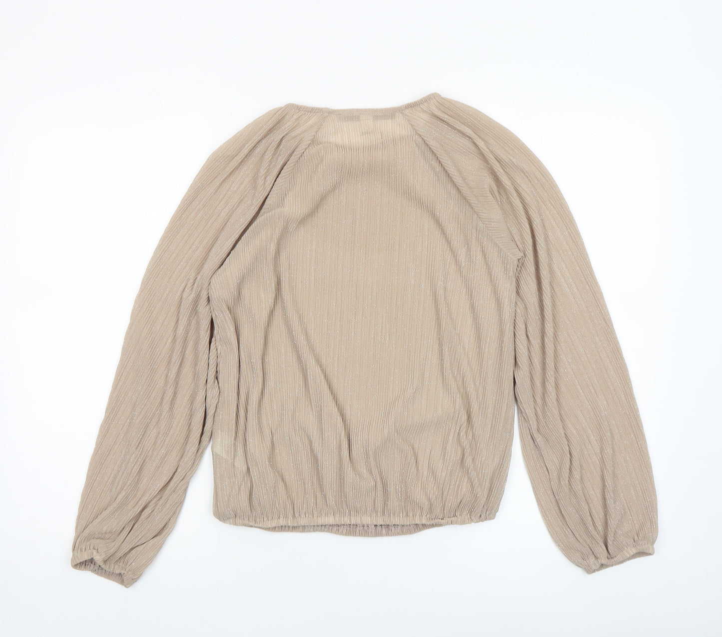 River Island Women Beige Glitter Wrap Blouse UK 10 Long Sleeve