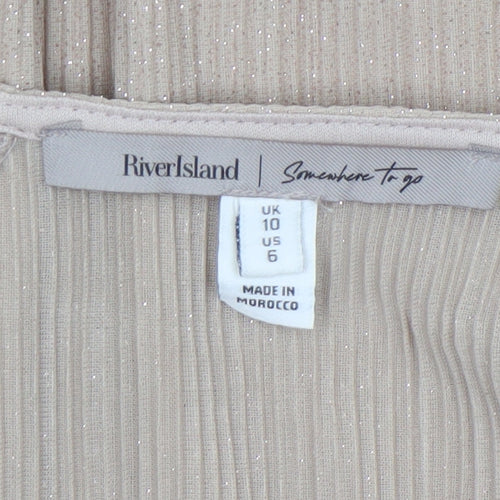 River Island Women Beige Glitter Wrap Blouse UK 10 Long Sleeve