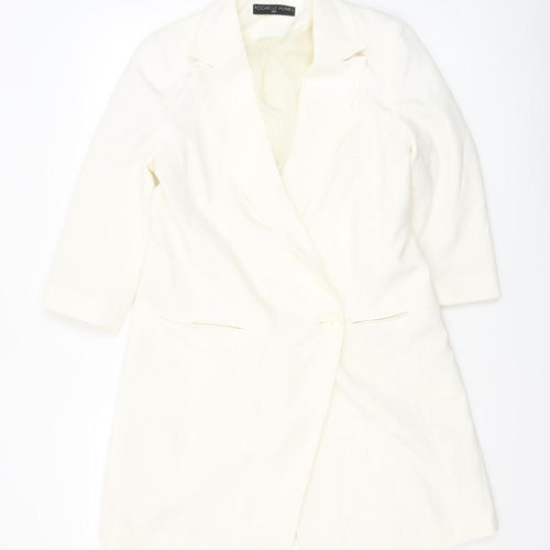Rochelle Humes Women Ivory Long Blazer Jacket UK 10 Single-Breasted