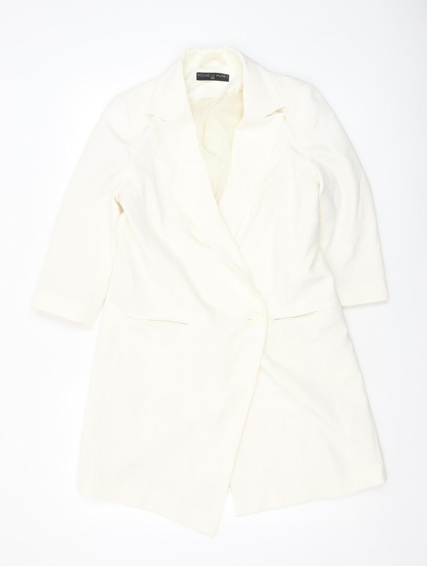 Rochelle Humes Women Ivory Long Blazer Jacket UK 10 Single-Breasted