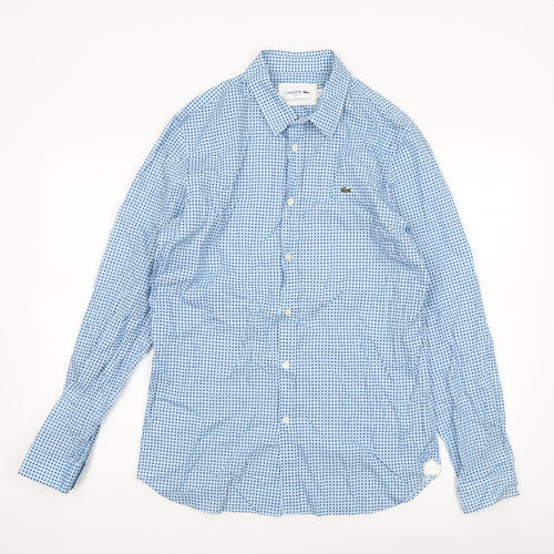 Lacoste Mens Blue Slim Fit Geometric Long Sleeve Cotton Shirt M